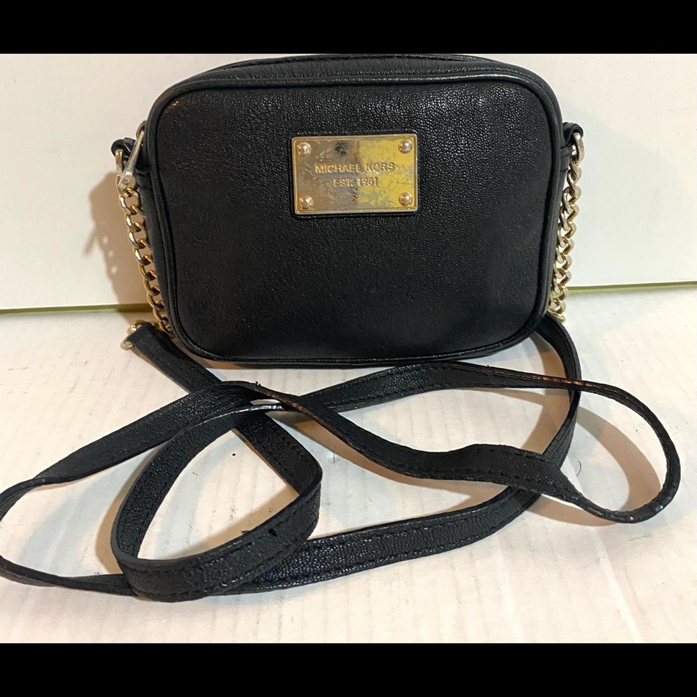 Michael kors black small leather crossbody bag